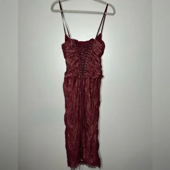 House of CB GAIA CLARET LACE MIDI DRESS Women